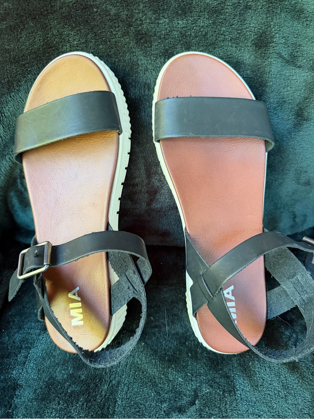 MIA Black Strappy Women's Sandals with Brown Footbed
